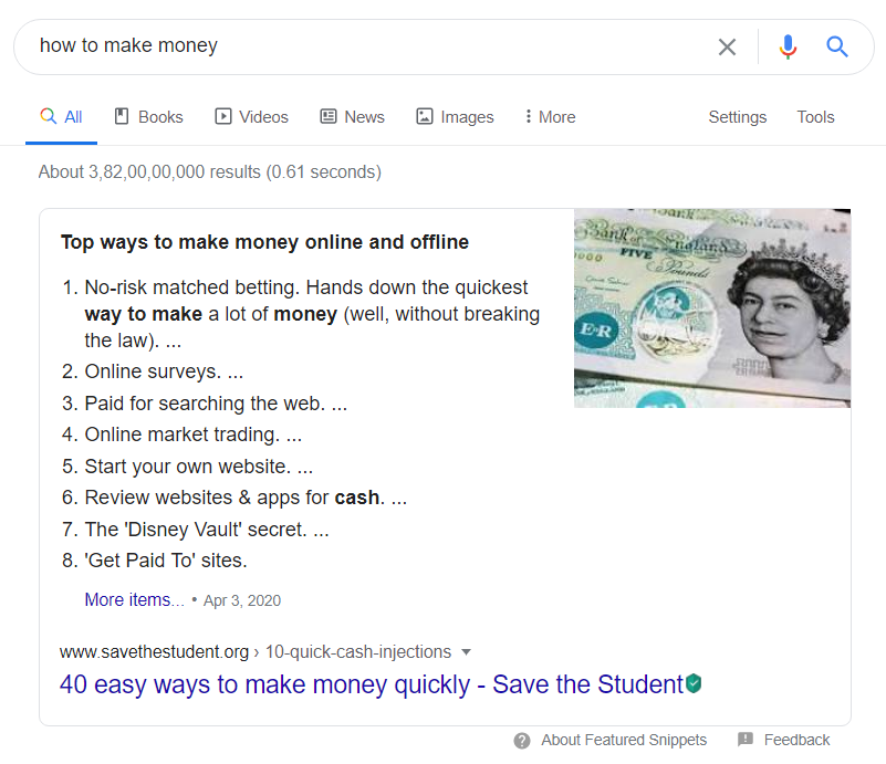 featured snippet voice seo example