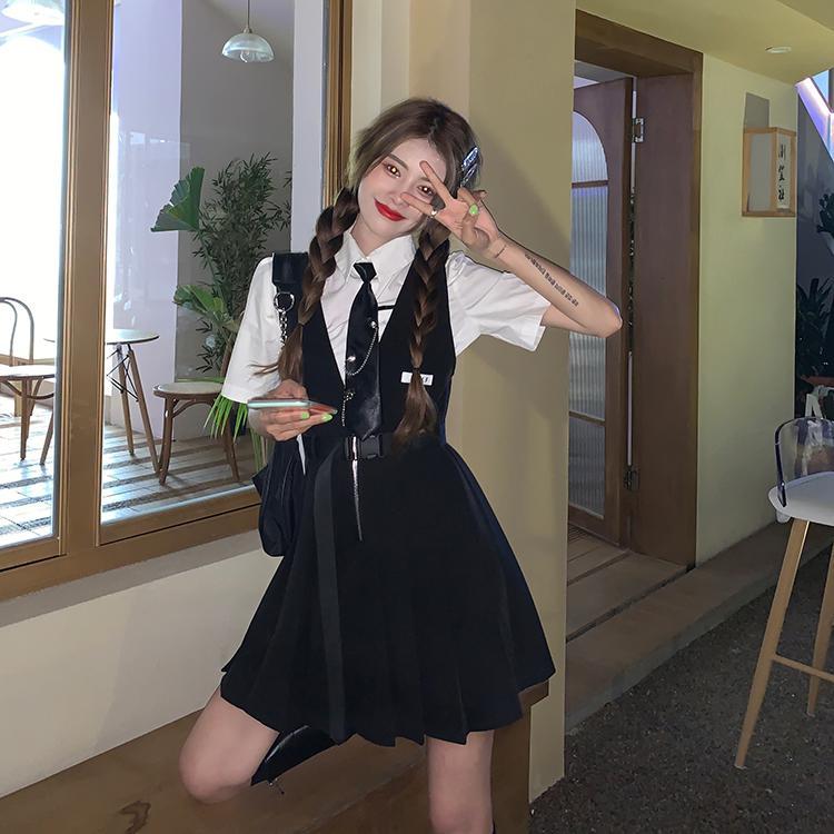 Women Dresses Sweet College Girl Tie Shirts Harajuku High Waist Pleated  Vest Mini Gothic Dress 2 Piece Sets Female – kúpiť za nízke ceny v  internetovom obchode Joom
