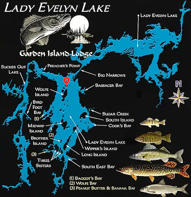 A detailed map of Lady Evelyn Lake