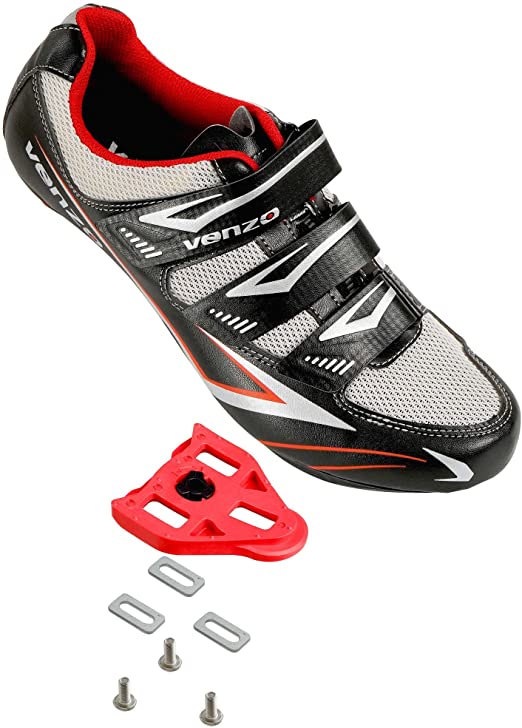 Venzo Bicycle Men's or Women's Road Cycling Indoor Riding Shoes - 3 Straps- Compatible with Peloton Shimano SPD & Look ARC Delta - Perfect for Road Racing Bikes White with Delta Cleats