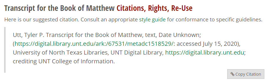Example of an embedded citation link for an item within the Lamkang collection