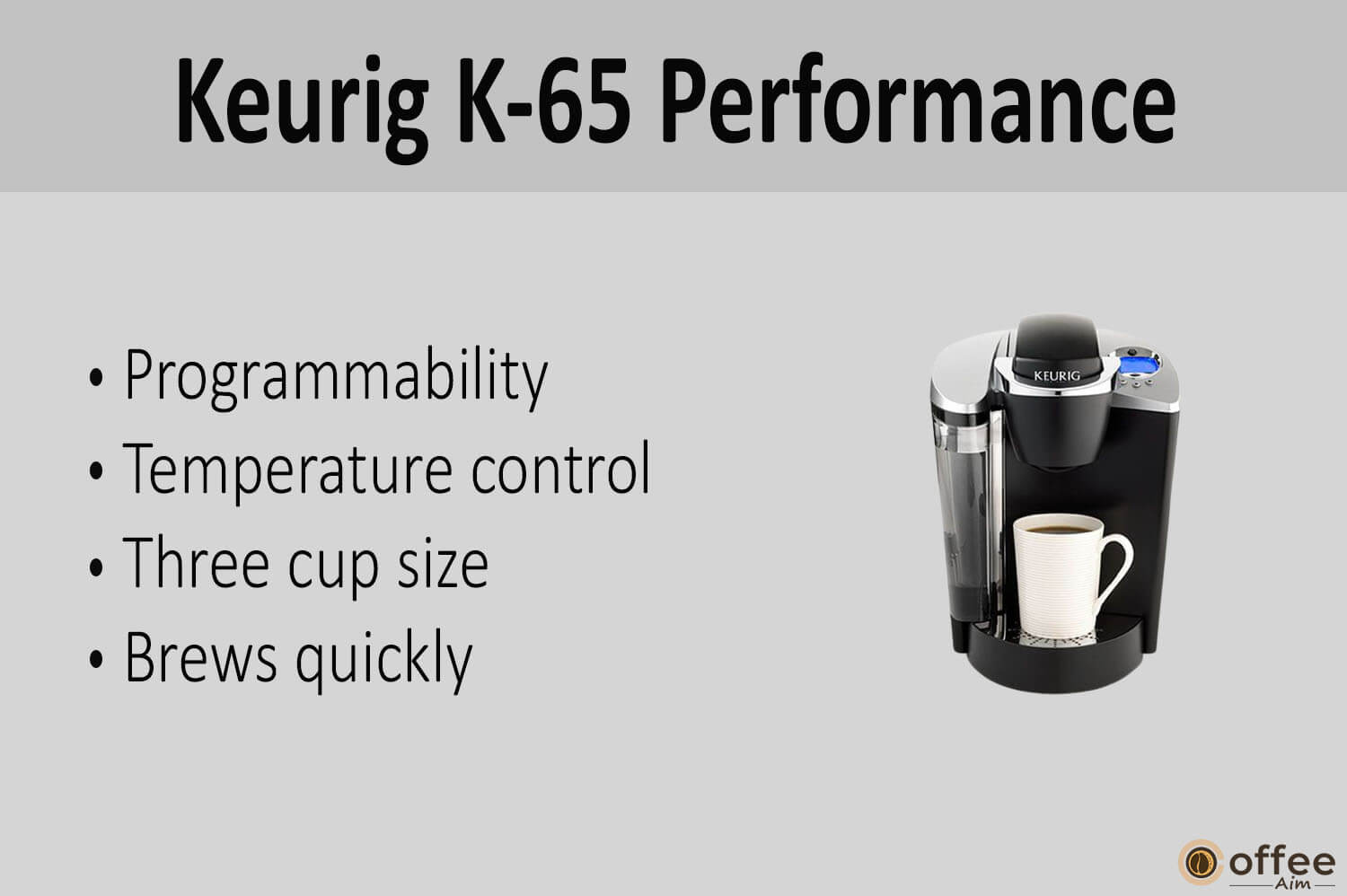 "The image vividly illustrates the performance metrics of the Keurig K-65 machine, providing readers with a tangible insight as they delve into our thorough Keurig K-65 review."