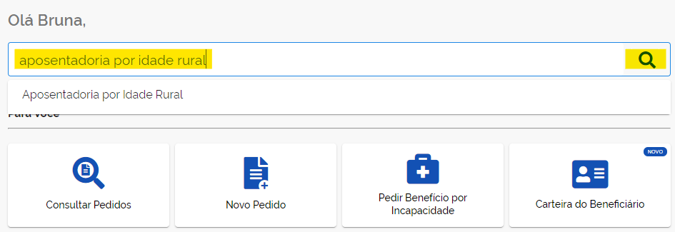 Aposentadoria por idade rural no buscador do Meu INSS