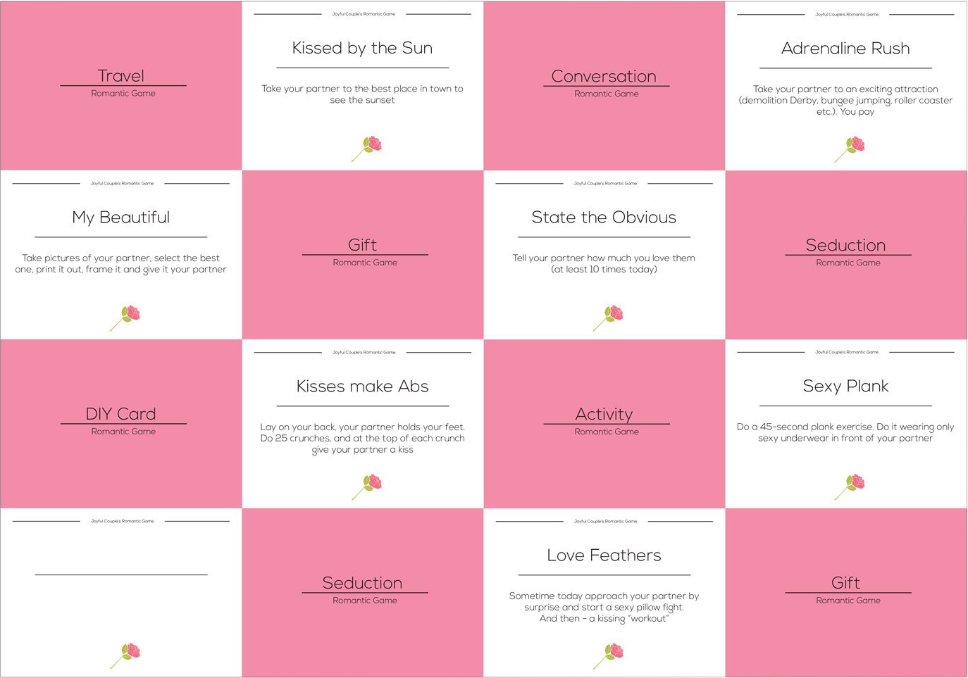 Joyful Couple Romantic Game example cards.