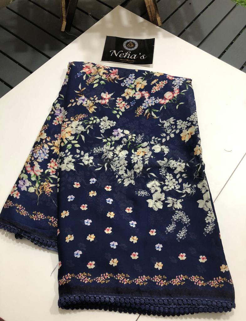 Pure crepe floral printed sarees