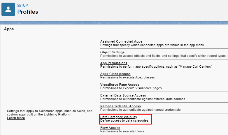 set up visibility of data categories specifically for this profile