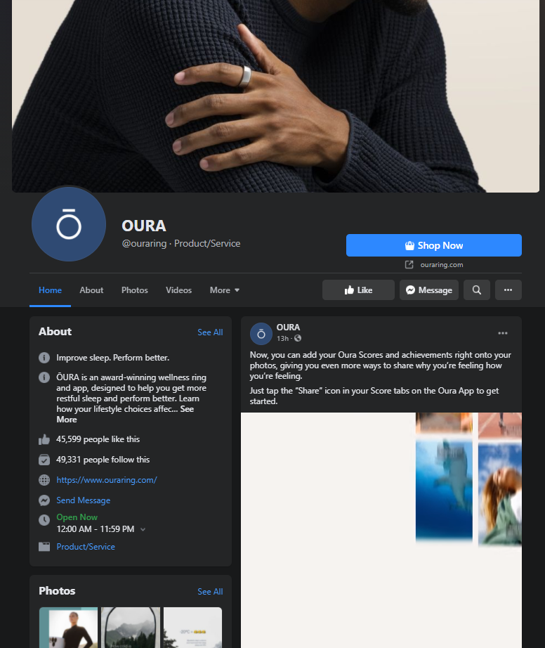 oura facebook page example