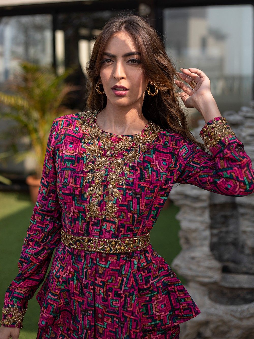 the loom - Pink Printed Crepe Peplum Top