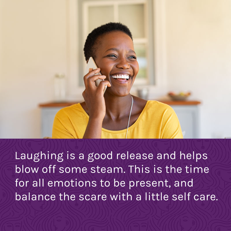 Women's Health Classes suggests laughing to release stress. 