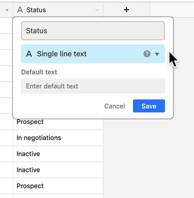 Gif showing the dropdown menu of customization options for fields.