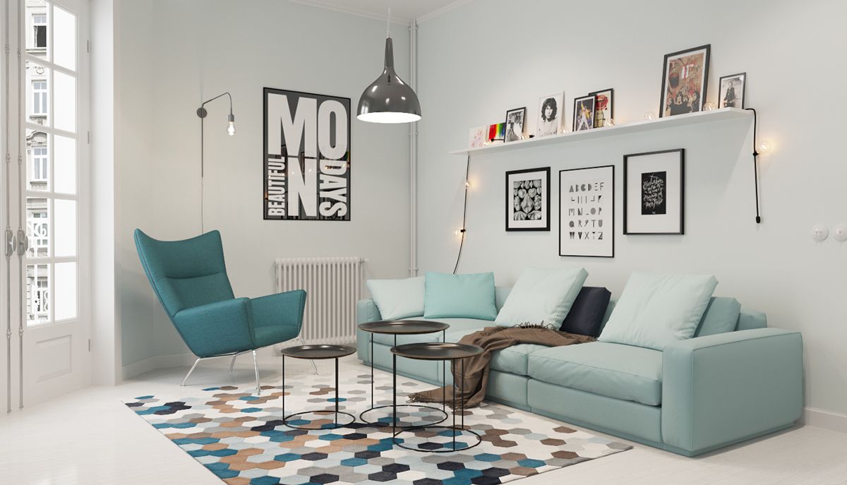 10 gam màu xanh mát dịu cho thiết kế nội thất phòng khách