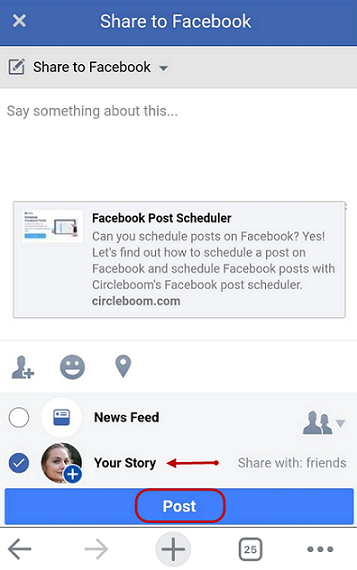 Select 'Your Story' and click on 'Post'.