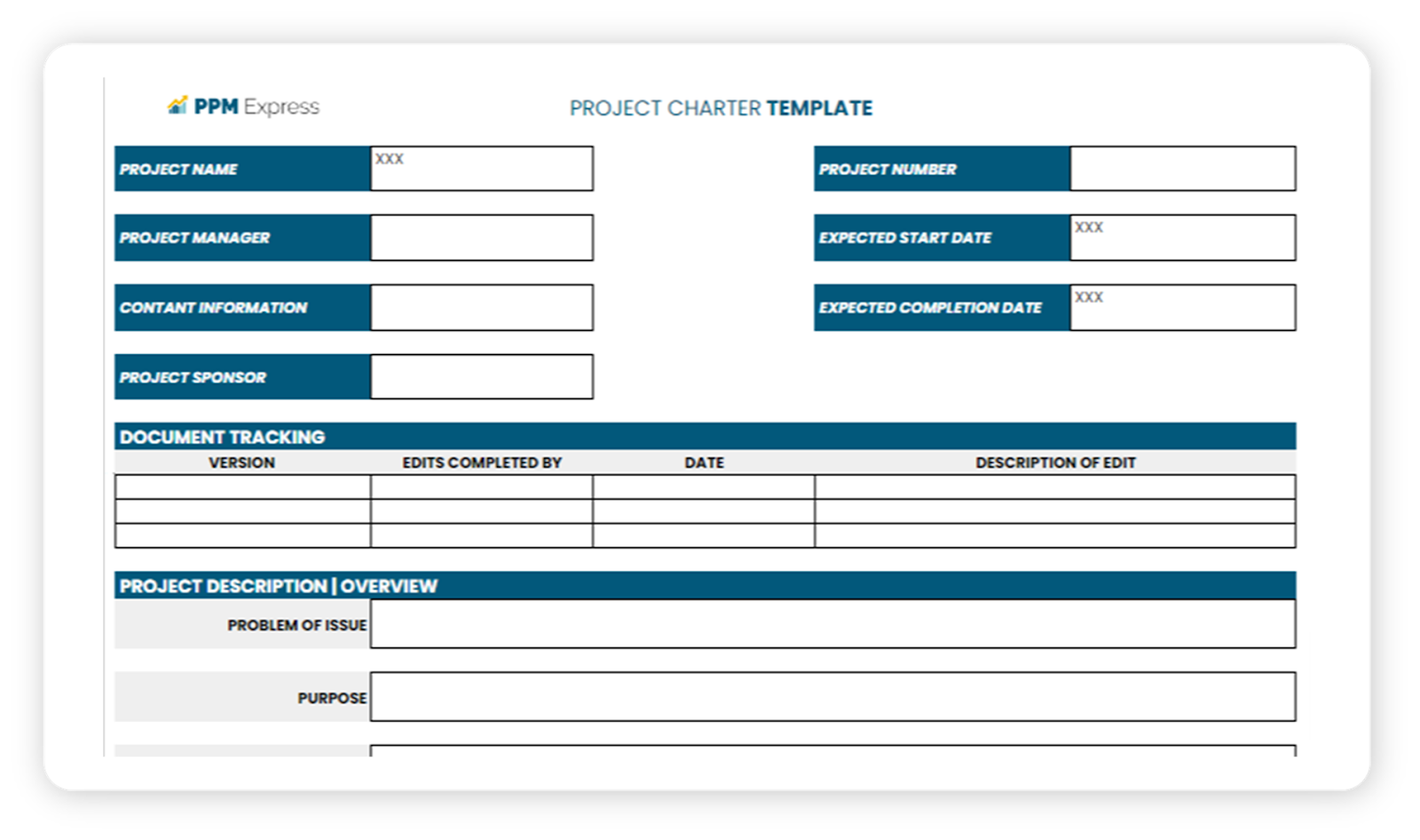 Project charter template download for free by PPM Express