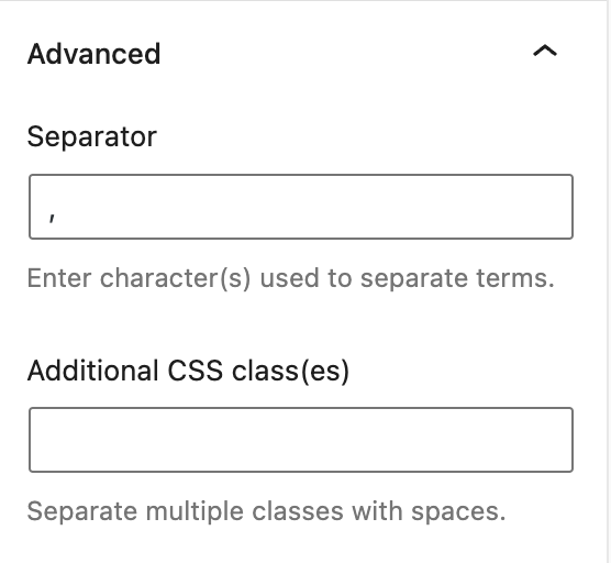 Advanced setting in Post Categories block
