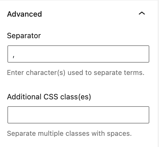 Advanced setting in Tags block