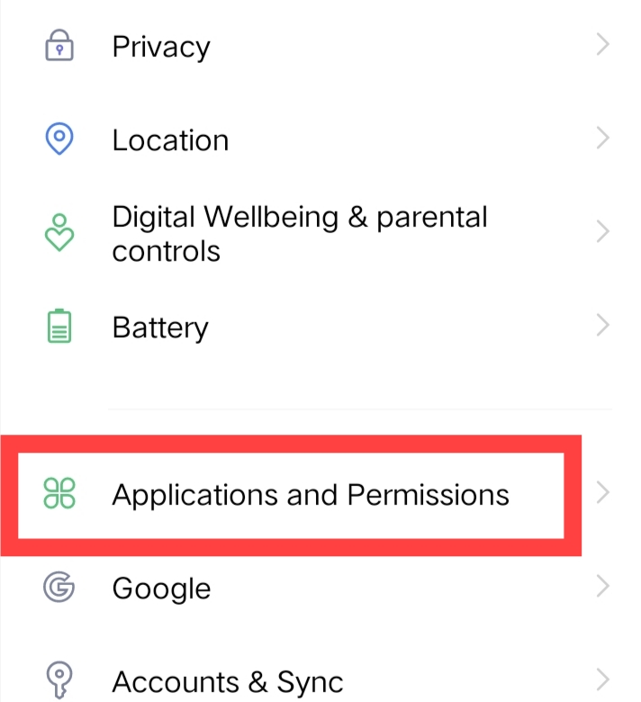 tap on Applications and Permissions. 