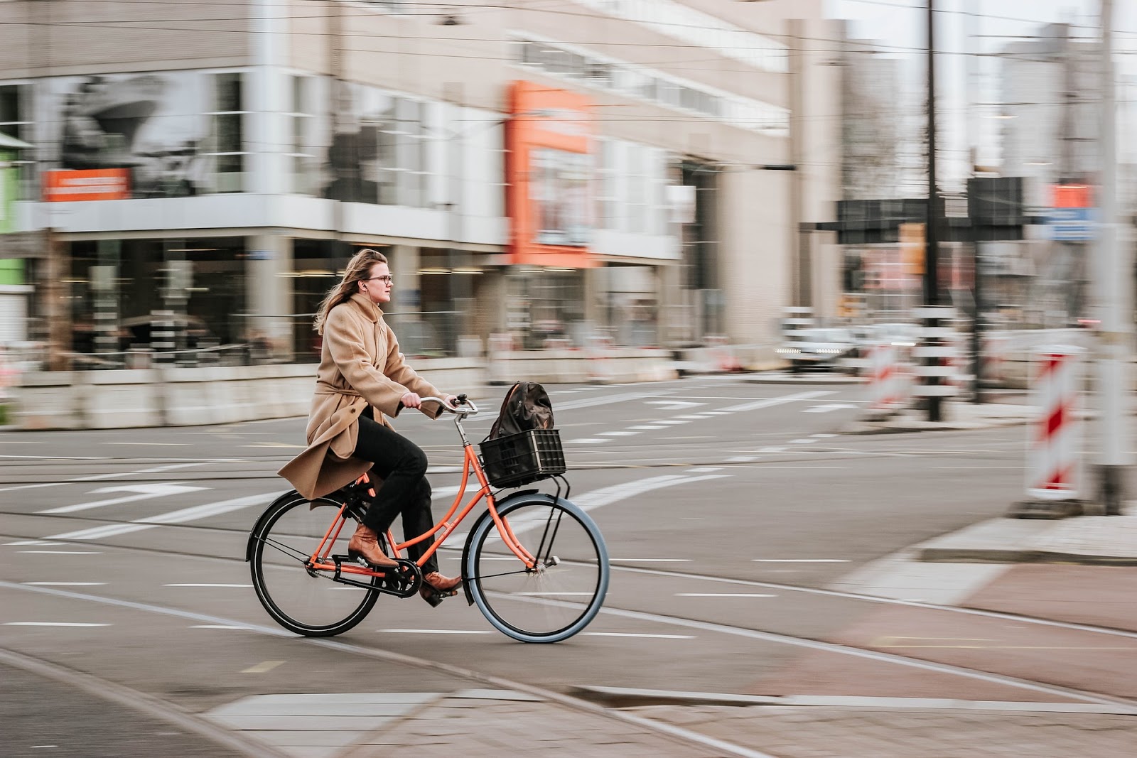 woman riding bike to work