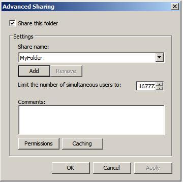 Configuring advance file and folder share settings