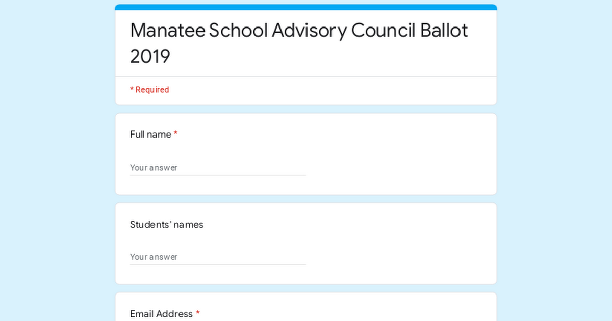 Manatee School Advisory Council Ballot 2019