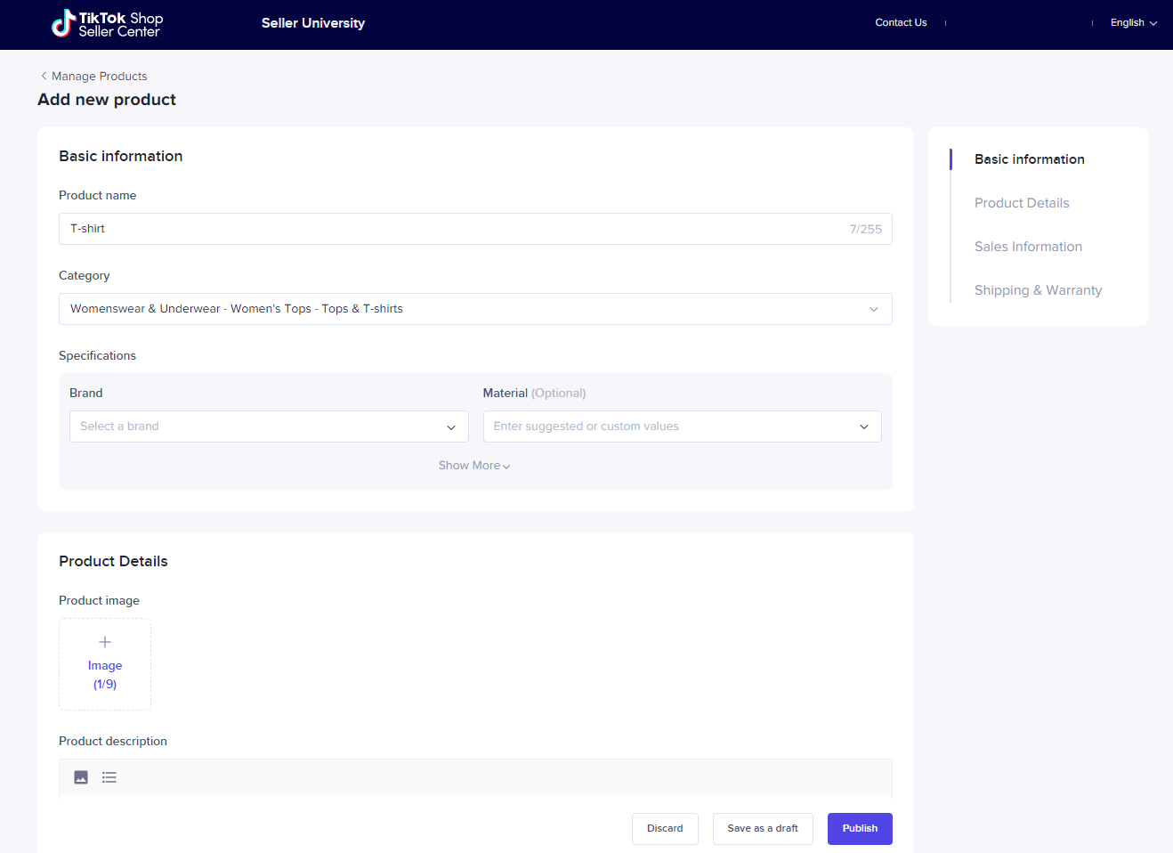 Tiktok seller center add new product