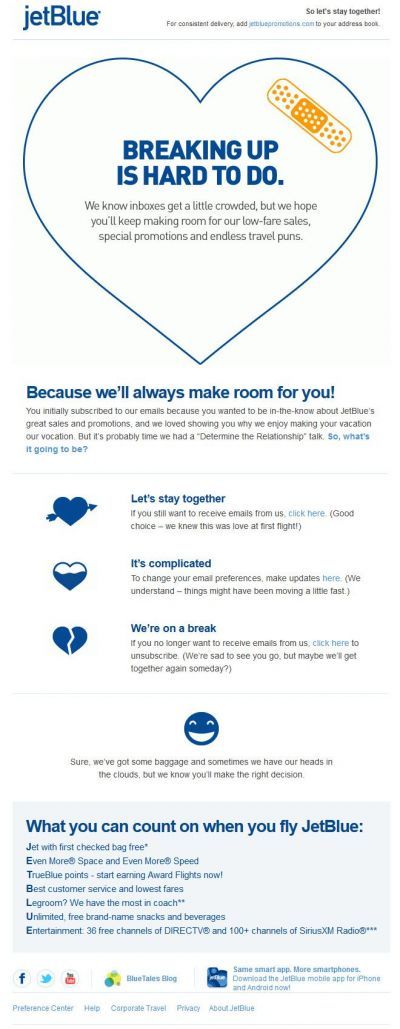 Re-engagement email from jetBlue.