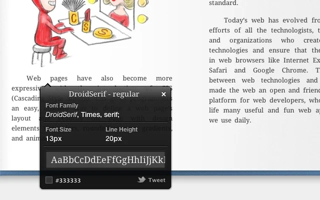 font family and font size identifier chrome extension