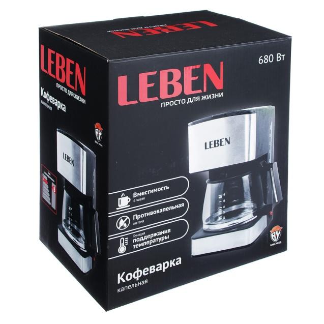 Кофеварка капельная LEBEN 680 Вт, на 6 чашек, стеклянная колба 0,8 л, арт.№ 286-027