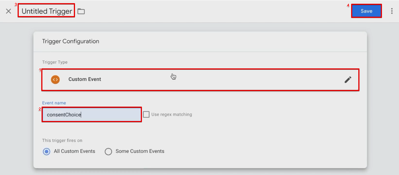 Configuring a custom event trigger with a consentChoice event