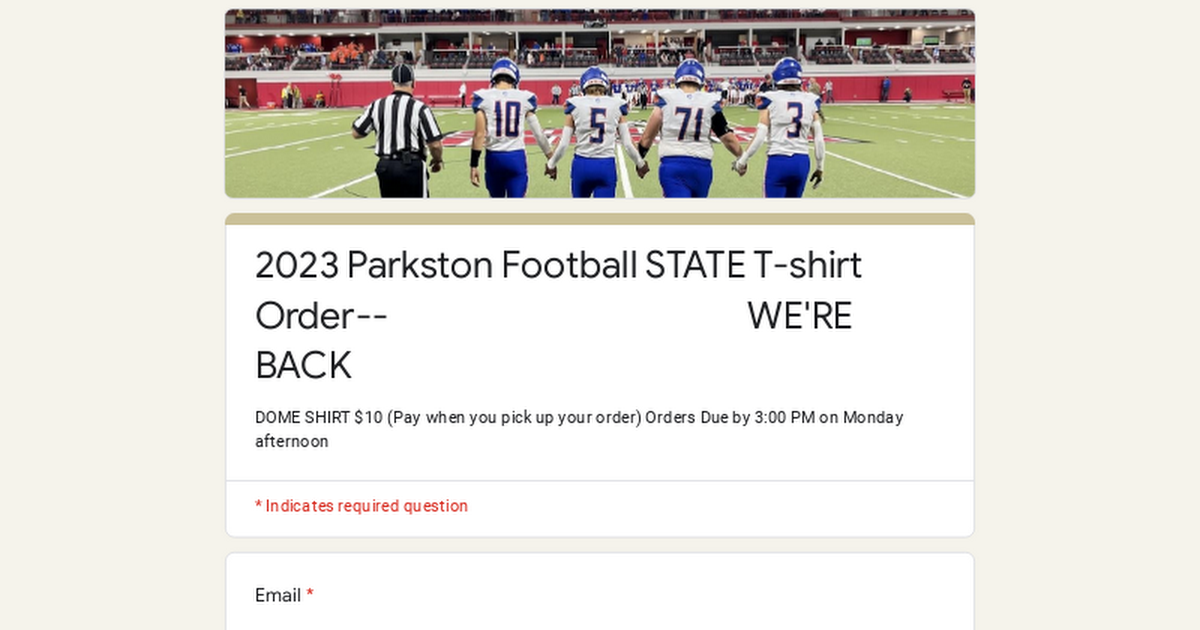 2023 Parkston Football STATE T-shirt Order-- WE'RE BACK