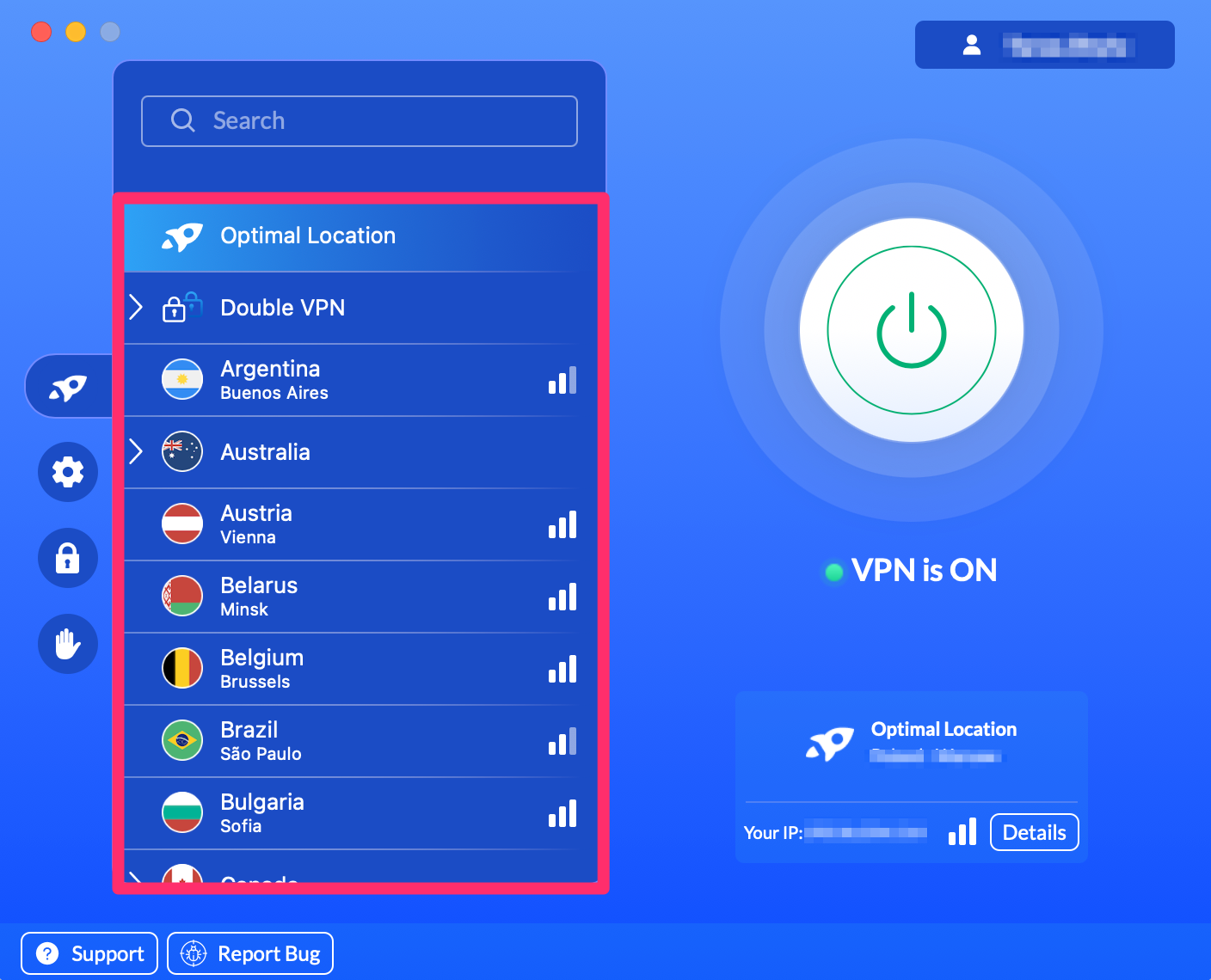 Choosing an optimal VPN server in the VeePN app.