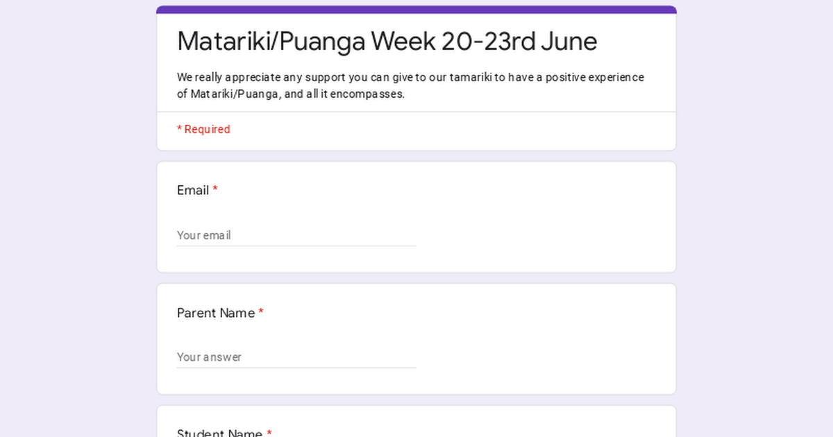 Matariki/Puanga Week 20-23rd June