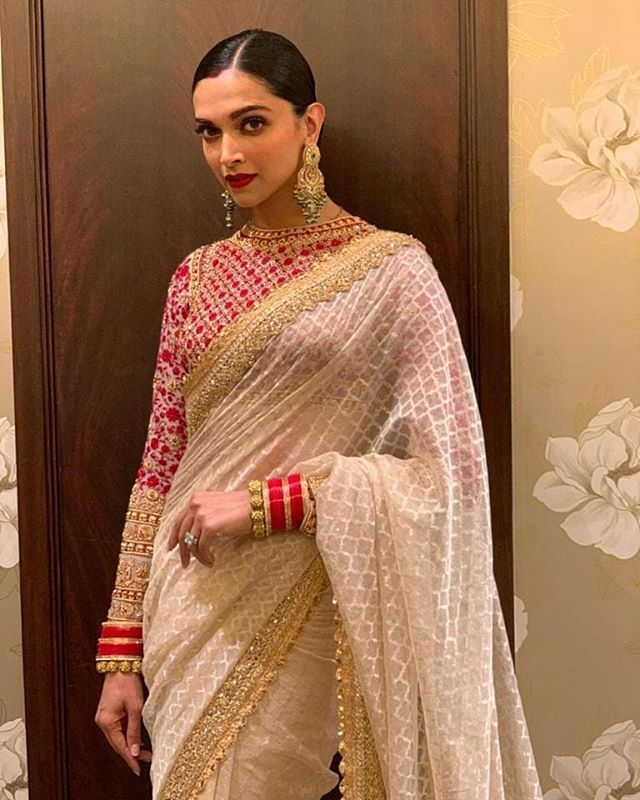 Deepika Padukone looking classy in a full sleeve blouse.
