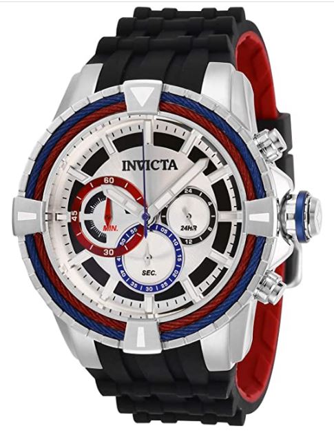 Invicta Men's Bolt Stainless Steel Quartz Watch with Silicone Strap, Black, 28 (Model: 29077)
