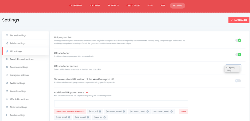 Configurações de URL