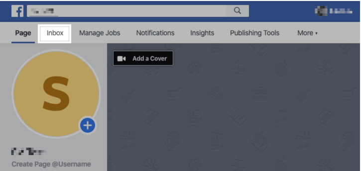 The Inbox opton on a Facebook Page