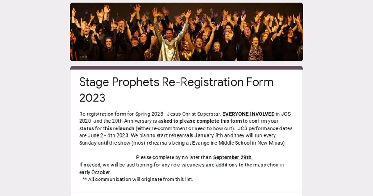 Stage Prophets Re-Registration Form 2023