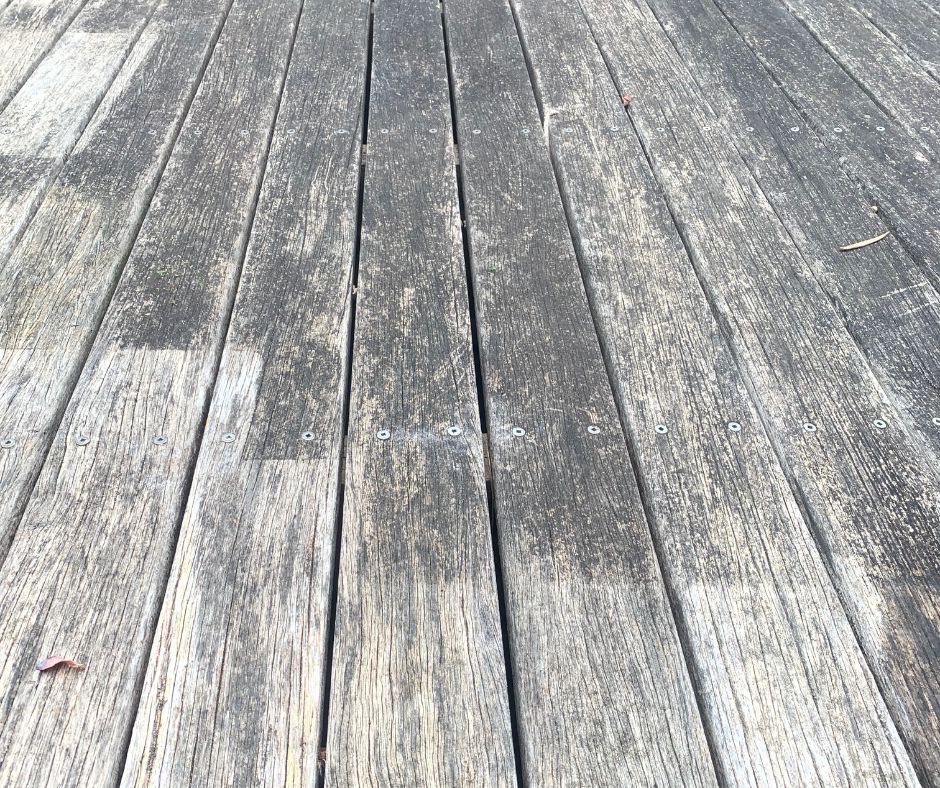 Weathered deck from not having deck sealer 