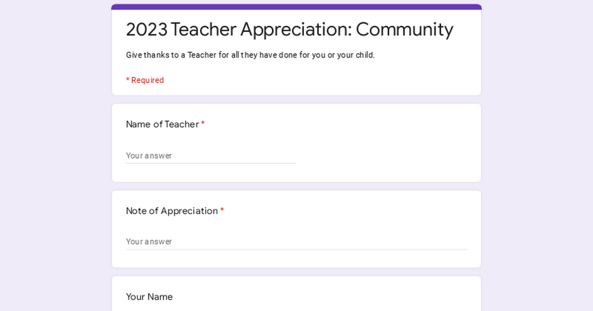 2023 Teacher Appreciation: Community