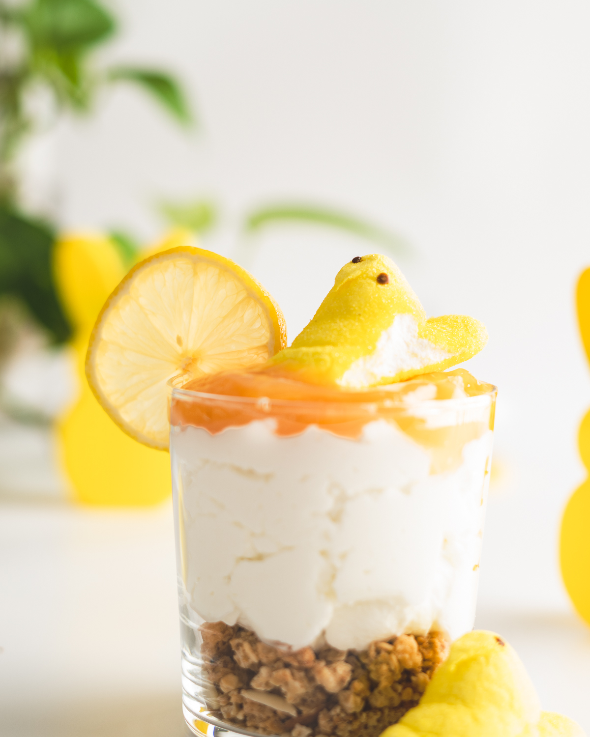easter bunny parfait served with lemon curd and garnished with lemon wedge