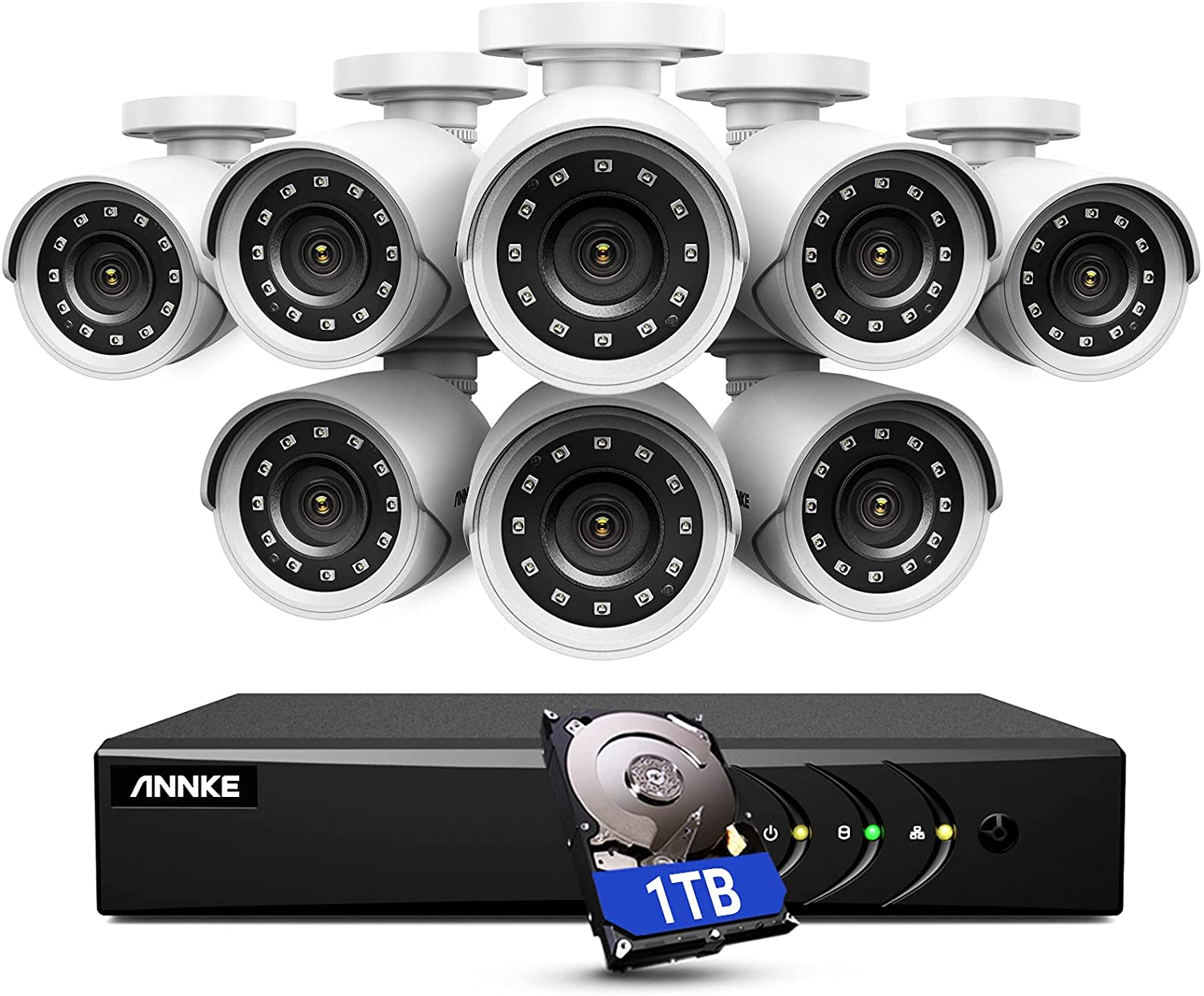The ANNKE 5MP Lite Wired Security Camera System, featuring eight cameras and a DVR. (Image via Amazon)