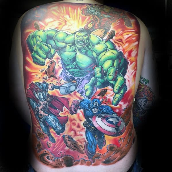ลายสัก Marvel เต็มหลัง