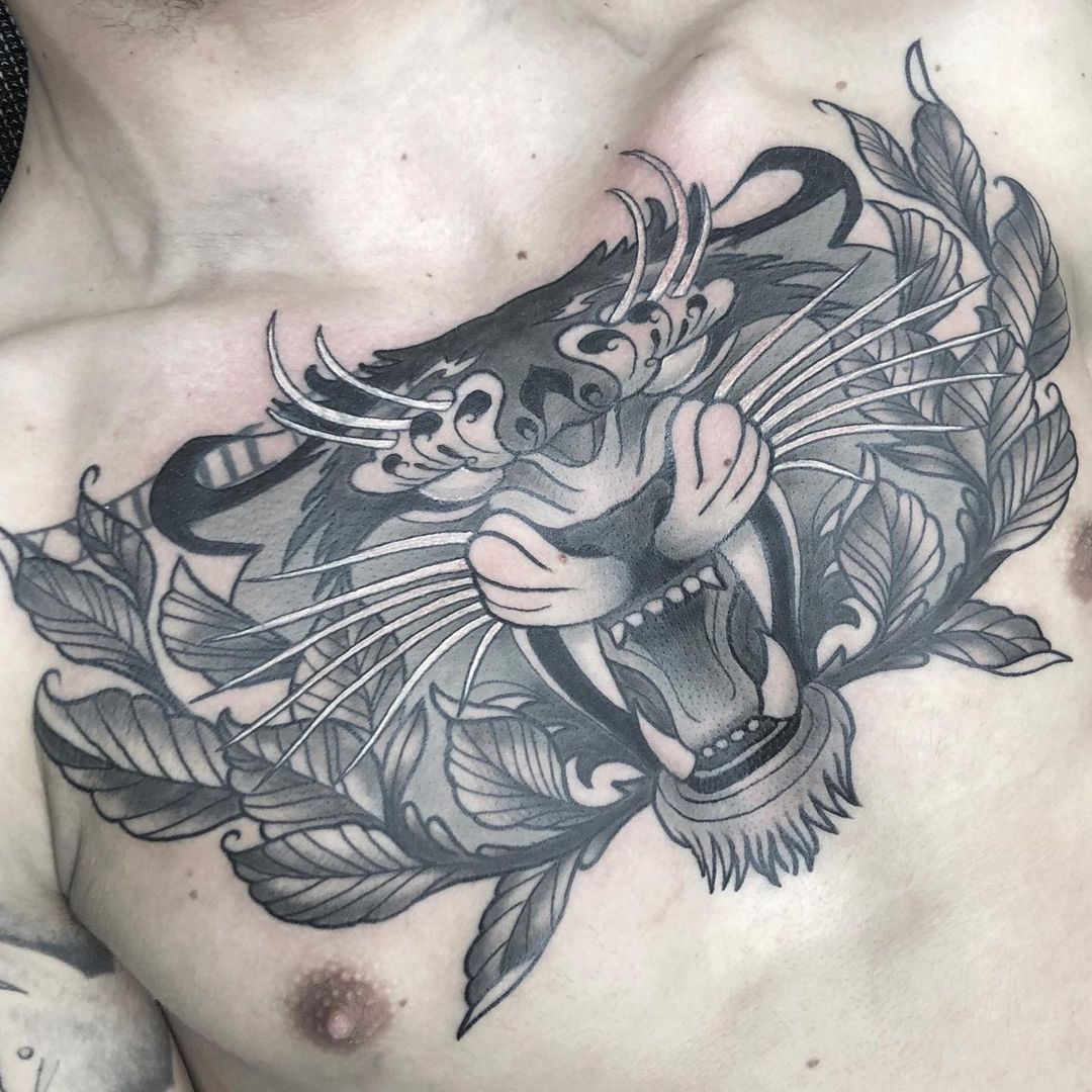 Open Mouth Animal Tiger Tattoo