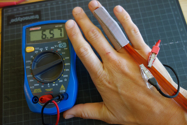 Image of a piece of wearable technology being prototyped. 