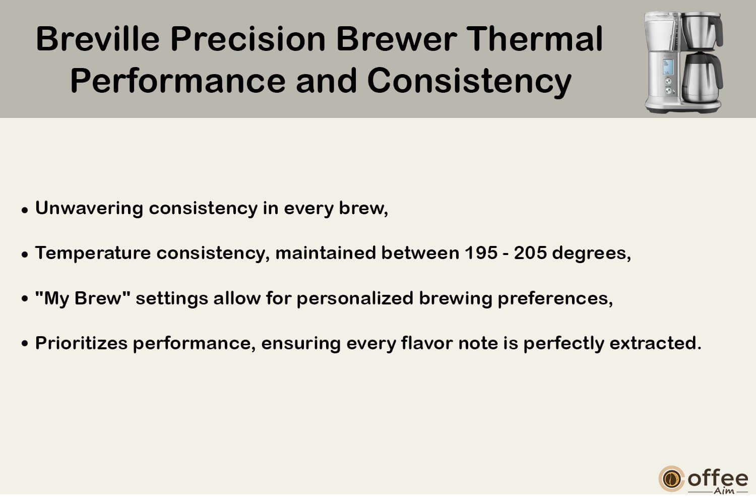 "This image illustrates the performance and consistency of the 'Breville Precision Brewer Thermal' as featured in our 'Breville Precision Brewer Thermal Review' article."
