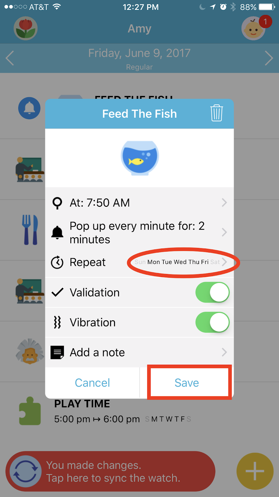 Octopus Watch app: save an event modification