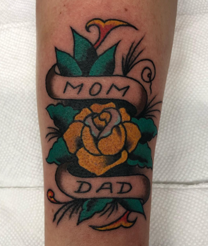 Yellow Rose With Mom And Dad Tattoo 