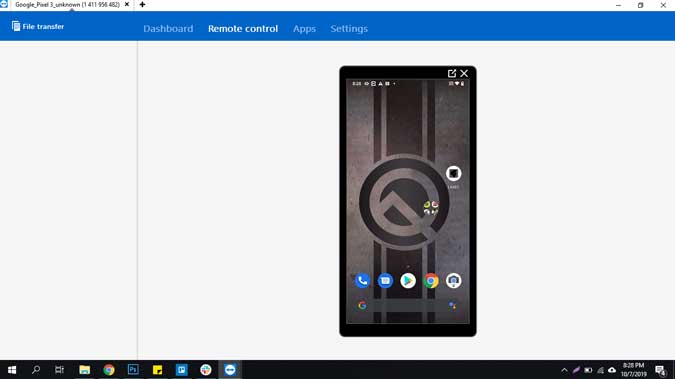 screenshot of Teamviewer app running on phone casting the screen to PC