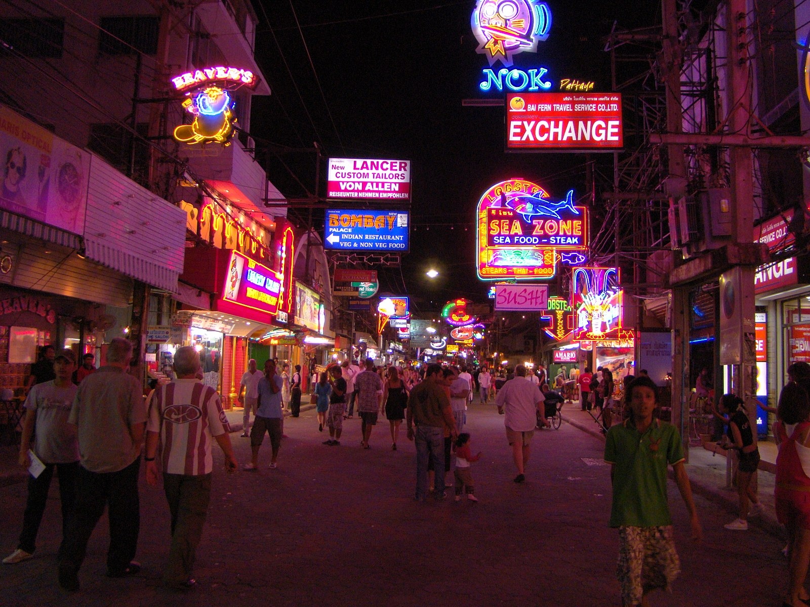 Neon signs lining Pattaya Walking Street.