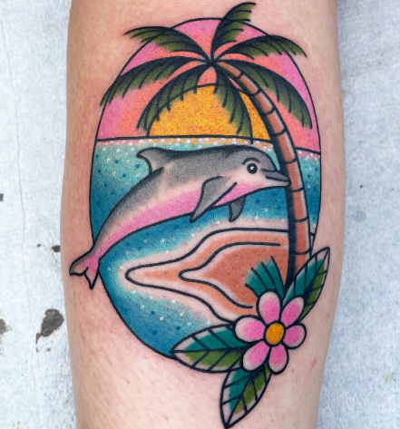 Dolphin Palm Tree Tattoos