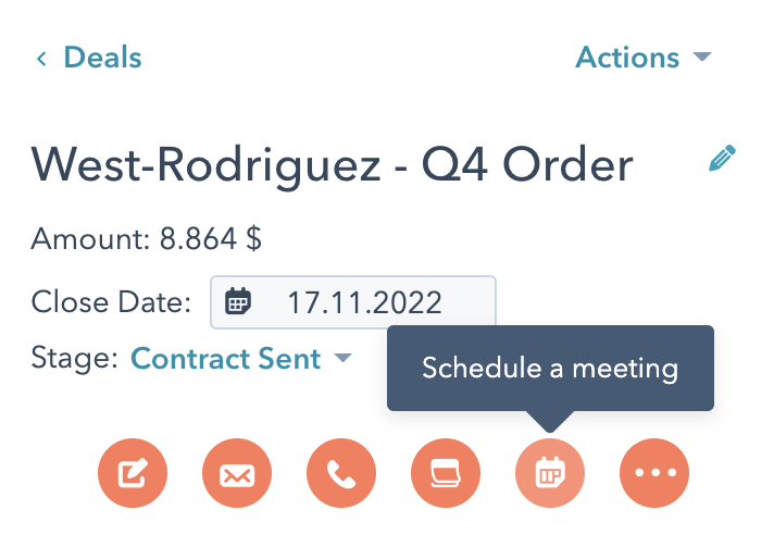 A close-up of a meeting scheduling option for a single deal.